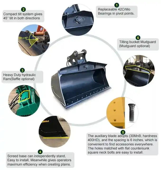8 ton excavator kantelbak Hydraulische kantelbak voor mini-excavator