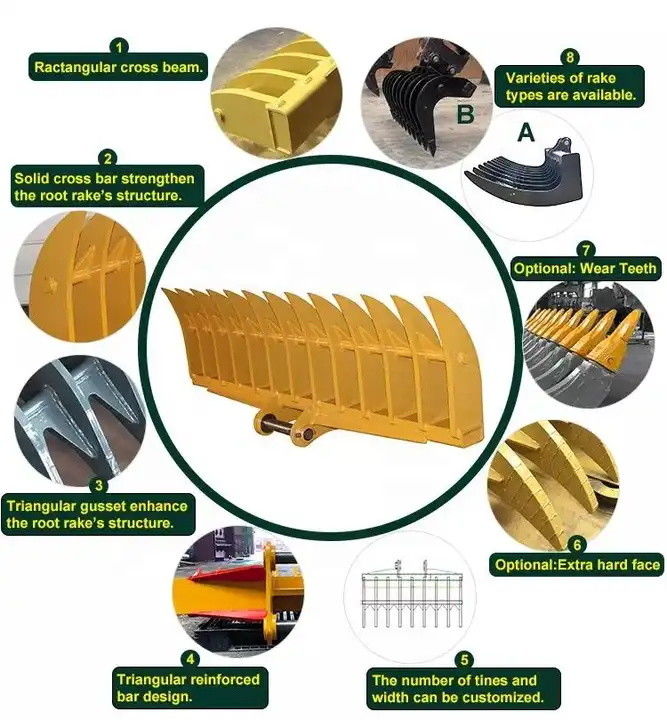 Q345B Graafmachine Root Rake Heavy Duty Root Rake Voor Grote Land Clearing Jobs